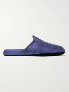 Versace Cotton-jacquard Slippers In Blue