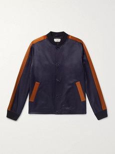 Ymc You Must Create Striped Cotton-blend Satin Bomber Jacket In Navy