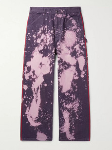 Needles Wide-leg Bleach-splattered Denim Jeans In Purple
