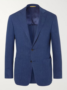 Canali Blue Kei Slim-fit Linen And Wool-blend Suit Jacket