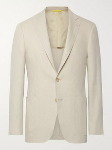 Canali Blue Kei Slim-fit Linen And Wool-blend Suit Jacket In Neutrals