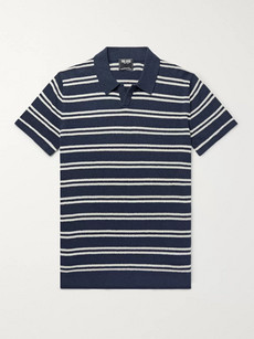 Todd Snyder Striped Cotton-blend Bouclé Polo Shirt In Navy