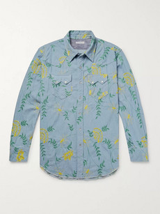 Engineered Garments Embroidered Cotton-chambray Western Shirt In Blue ...