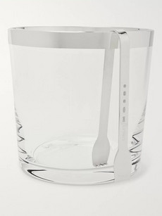 Linley Glass Ice Bucket And Sterling Silver Tongs Set