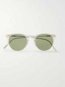 OLIVER PEOPLES O'MALLEY ROUND-FRAME GOLD-TONE AND ACETATE POLARISED SUNGLASSES