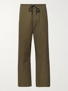 Chimala Cropped Wide-leg Cotton And Linen-blend Twill Drawstring Trousers In Green