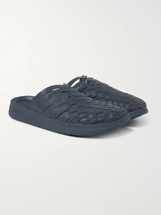 Malibu Colony Woven Faux Leather Sandals In Blue