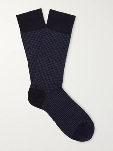 Marcoliani Houndstooth Virgin Wool-blend Socks - Midnight Blue - One Siz