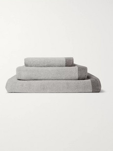 Cleverly Laundry Set Of Three Striped Superfine Cotton-terry Towels In Light Gray