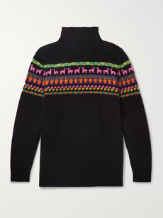 The Elder Statesman Intarsia Cashmere Rollneck Sweater In Black