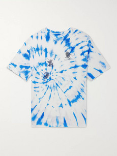 The Elder Statesman Printed Tie-dyed Cashmere And Silk-blend T-shirt In Blue