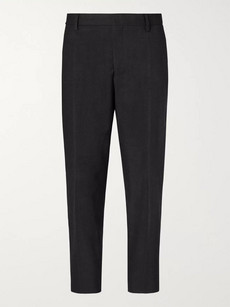 Mr P. Tapered Pleated Charcoal Stretch Wool And Cotton-blend Cropped Trousers In Gray
