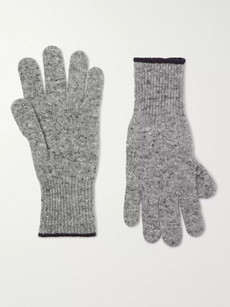 Brunello Cucinelli Contrast-tipped Mélange Virgin Wool-blend Gloves In Grey