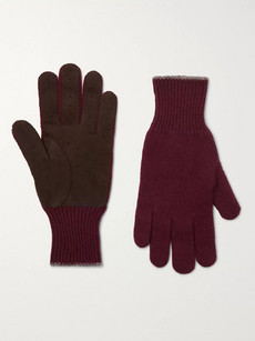 Brunello Cucinelli Wool And Suede Gloves In Burgundy