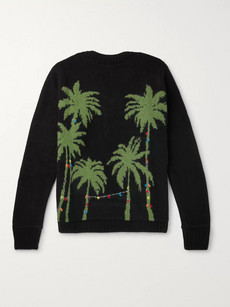 The Elder Statesman Christmas Light Palm Intarsia Cashmere Sweater In Black