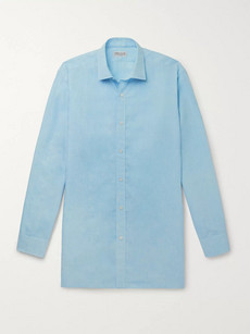Charvet Stand-collar Linen Shirt In Blue