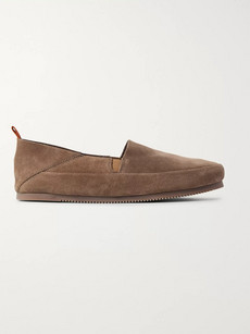 Mulo Collapsible-heel Suede Loafers In Brown