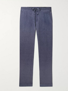 120% Garment-dyed Linen Drawstring Trousers In Blue