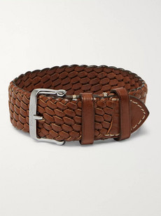Tom Ford Woven Leather Watch Strap In Brown