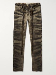 Fear Of God Slim-fit Belted Zebra-print Coated-canvas Jeans In Green
