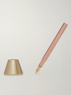 Ystudio Brass And Copper Desk Fountain Pen And Holder In Metallic