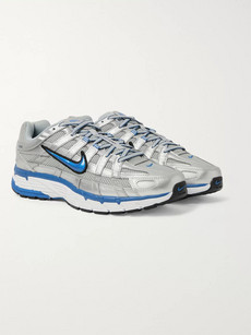 NIKE P-6000 LEATHER, MESH AND RUBBER SNEAKERS