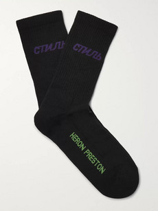 Heron Preston Logo-jacquard Stretch Cotton-blend Socks In Black