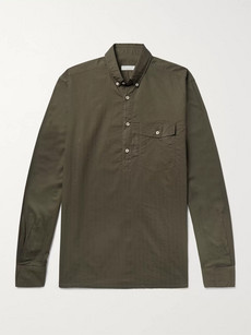Incotex Slim-fit Button-down Collar Cotton Half-placket Shirt In Green