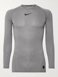 Nike Pro Mesh-panelled Dri-fit Compression Top In Gray