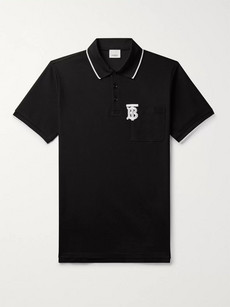 BURBERRY LOGO-EMBROIDERED CONTRAST-TIPPED COTTON-PIQUÉ POLO SHIRT