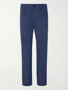Mr P Wide-leg Blue Garment-dyed Peached Cotton-twill Suit Trousers