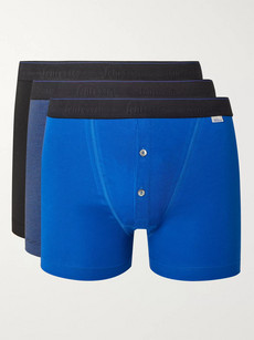 Schiesser Ludwig Three-pack Stretch-cotton Jersey Boxer Shorts In Blue