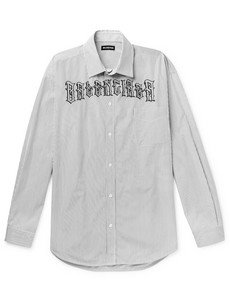 Balenciaga Logo-embroidered Striped Cotton-poplin Shirt In White