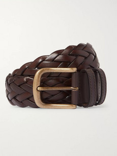 Anderson & Sheppard 3.5cm Dark-brown Woven Leather Belt