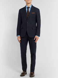 Polo Ralph Lauren Navy Slim-fit Pinstriped Stretch Cotton And Wool-blend Suit Jacket In Blue