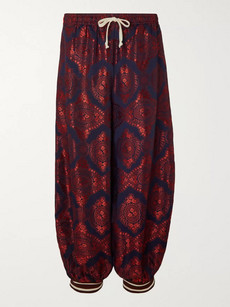 Gucci Cropped Wide-leg Panelled Jacquard And Cotton-blend Trousers In Red
