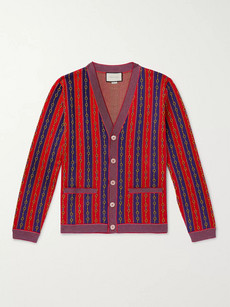 Gucci Cotton, Wool And Cashmere-blend Jacquard Cardigan In Red