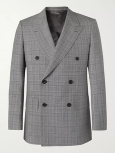 Kingsman Grey Slim-fit Unstructured Double-breasted Houndstooth Summer-weight Wool Suit Jacket In Gray