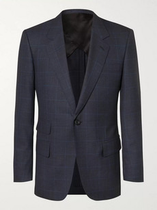 Kingsman Navy Slim-fit Prince Of Wales Checked Wool Suit Jacket In Blue
