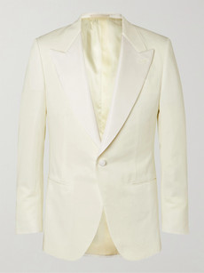 Kingsman Ivory Faille-trimmed Cotton, Linen And Silk-blend Tuxedo Jacket In White