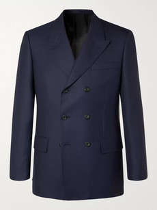 Kingsman Rocketman Navy Double-breasted Wool-twill Suit Jacket In Blue