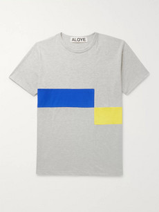 Aloye Colour-block Mélange Cotton-jersey T-shirt In Grey