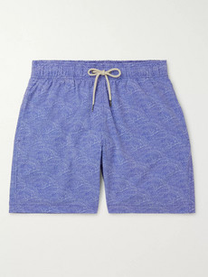 Faherty Beacon Slim-fit Long-length Printed Swim Shorts In Blue