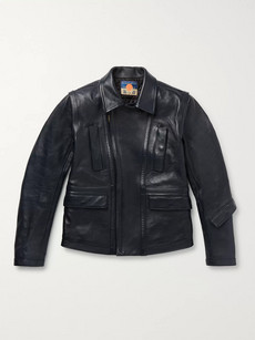 Blackmeans Slim-fit Leather Biker Jacket In Blue