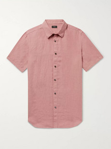 Theory Irving Linen Summer Short-sleeve Regular Fit Shirt In Pink