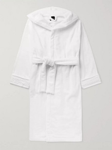 Versace Logo-jacquard Cotton-terry Hooded Robe In White