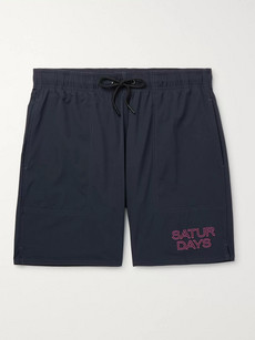 Saturdays Surf Nyc Wide-leg Long-length Logo-print Swim Shorts In Blue