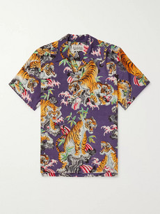 Wacko Maria + Tim Lehi Camp-collar Printed Gauze Shirt In Purple | ModeSens
