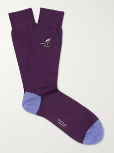 PAUL SMITH EMBROIDERED COTTON-BLEND SOCKS