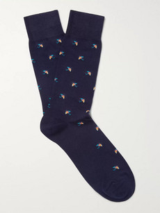 Paul Smith Umbrella-jacquard Stretch Cotton-blend Socks In Blue